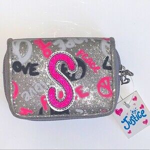Justice for Girls Small Silver S Initial Wallet NWT
